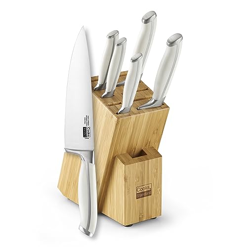 Cooks Standard Kitchen Knife Set with Block 6-Piece, Stainless Steel Forge High Carbon German Blade with Expandable Bamboo Storage Block for Extra Slots, White