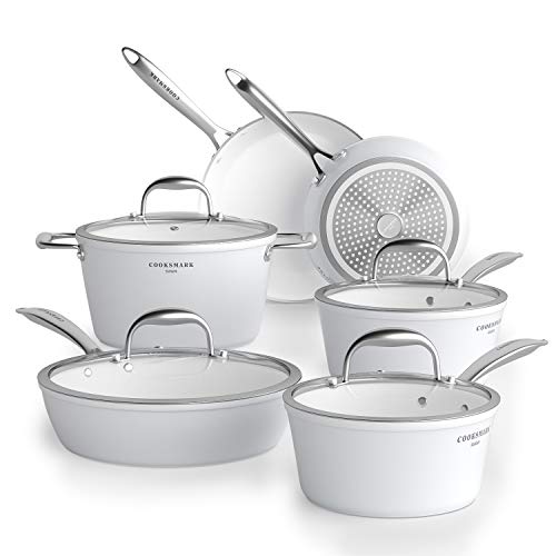 COOKSMARK Nonstick Ceramic Cookware Set - 10 Pieces, White