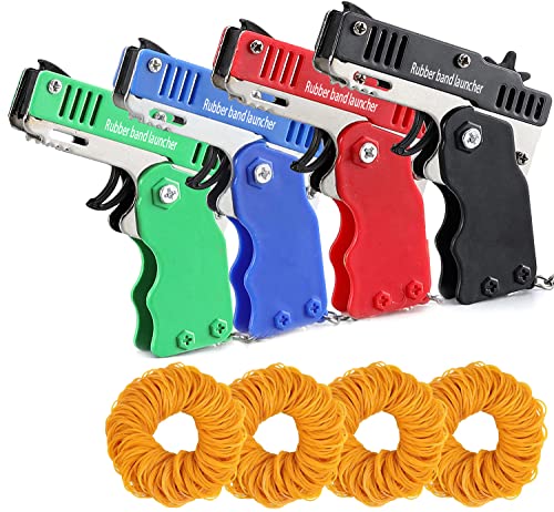 Cool Keychain Rubber Band Mini Metal Folding Rubber Launcher Toy