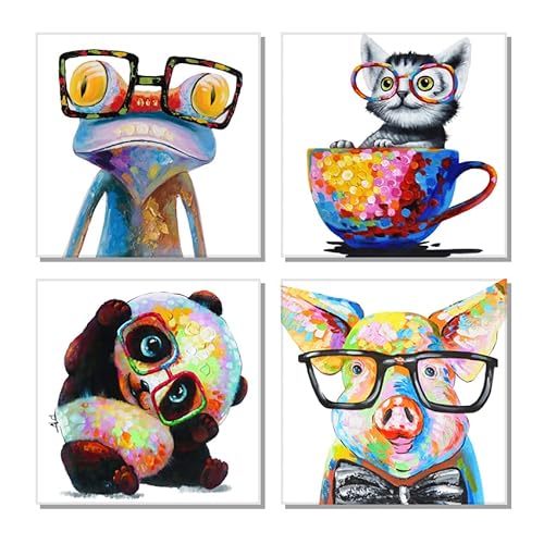 Cool Wall Art Lazy Dog Cute Panda Happy Frog Pig Glasses Artwork Cartoon Images Canvas Oil Painting