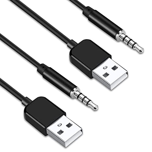 Coomoors USB to 3.5mm Jack Audio Adapter 2 Pack, Male AUX Audio Jack to USB 2.0 Male Charge Cable Adapter Cord for iPod Shuffle MP3 Player Headphones Speakers and Other Devices(3.3FT)