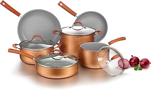 Copper Pots and Pans Set - COOKSMARK 10-Piece Ceramic Nonstick Aluminum Cookware