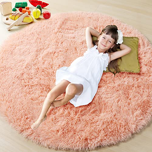 Coral Pink Cute Rug for Girls Bedroom Decor