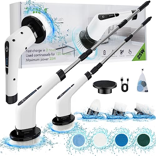Cordless Electric Spin Scrubber with 7 Replaceable Brush Heads