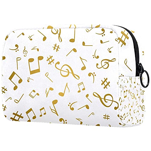 Cosmetic Case Golden Music Notes Pattern Soft Zipper Pouch Travel Cosmetic Organizer For Women And Girls