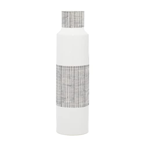 CosmoLiving Ceramic Vase with Grey Striped Accents