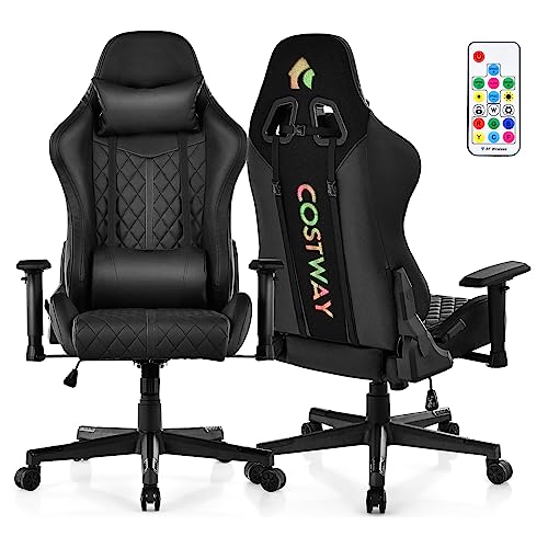 COSTWAY Gaming Chair with RGB LED Lights