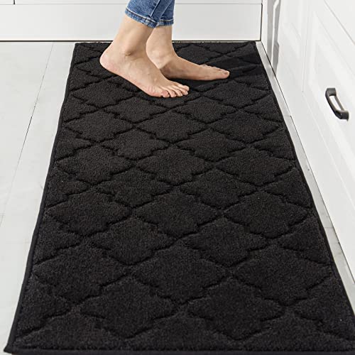 COSY HOMEER Soft Kitchen Floor Mats for in Front of Sink Super Absorbent Kitchen Rugs and Mats 20"x59" Non-Skid Kitchen Mat Standing Mat Washable,Polyester,Black
