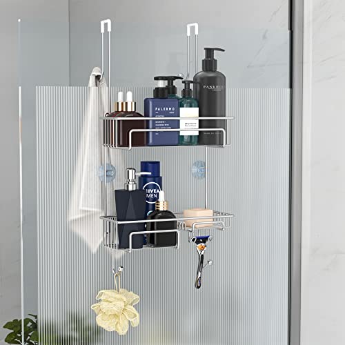 HapiRm Hanging Shower Caddy with 14 Hooks and Soap Holder, No Drilling  Shower Caddy Over the Door, Rustproof & Waterproof Stainless Steel Hanging