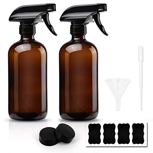 Cosywell Amber Glass Spray Bottles - 16oz Boston Glass Spray Bottles for Cleaning Solutions and Essential Oils with Funnel Lables Cleaning Products Aromatherapy Lotions Liquid Soaps