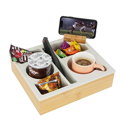 Couch Cup Holder Tray with Rotatable Phone Holder