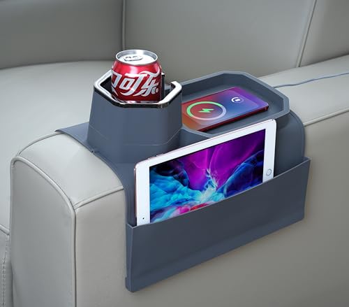 Couch Cup Holder with Wireless Charger and Pockets