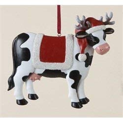 Cow in Santa Hat and Antlers Ornament - Gift Boxed