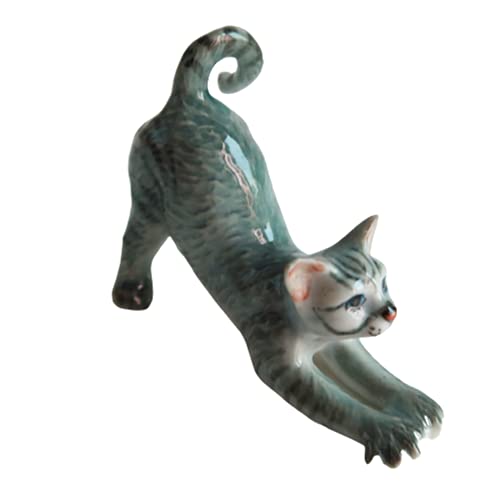 CoziNest Ceramic Cat Figurine Porcelain Kitten Stretching