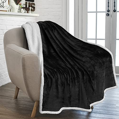 Cozy and Stylish Black Sherpa Fleece Throw Blanket