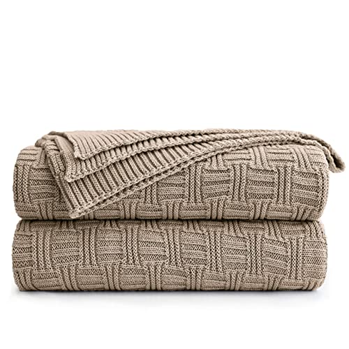 Cozy Khaki Cable Knit Throw Blanket