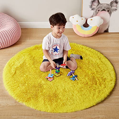 Cozy Yellow Circular Rugs for Kids Room