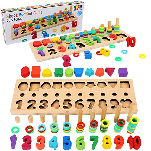 CozyBomb Wooden Number Puzzle Sorting Toy for Toddlers