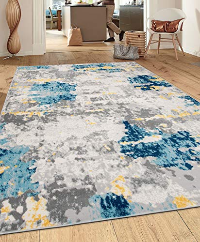 Cream Transitional Abstract Area Rug - 5' x 7'