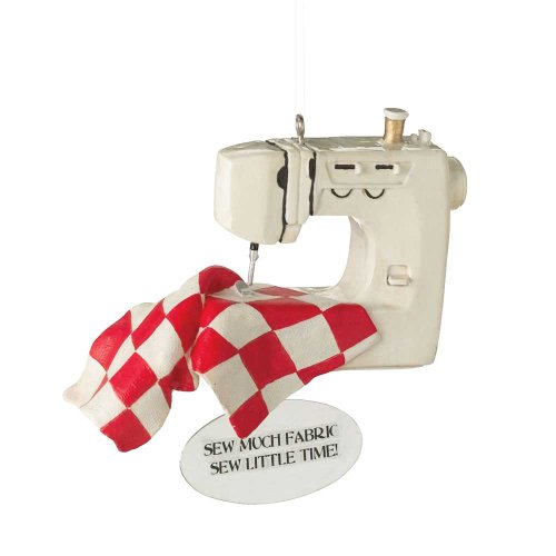 Creamy White Checkered Red Sewing Machine 2.5 Inch Resin Decorative Holiday Ornament