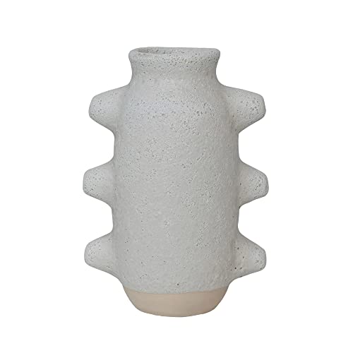 Creative Co-Op Abstract Stoneware Vase, White Volcano Finish, 9" H