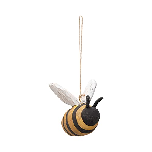 Creative Co-Op Hand-Painted Driftwood Bee Ornament, Yellow and Black