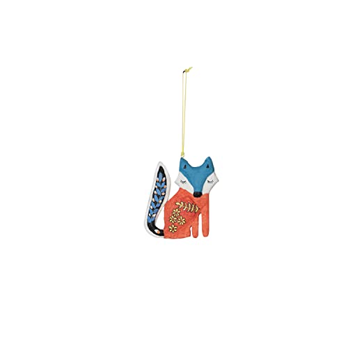 Creative Co-Op Hand-Painted Paper Mache Fox Ornament, Multicolor