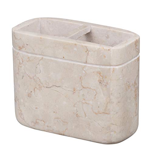 Creative Home 74728 Natural Champagne Marble Stone Toothbrush, Paste Tumbler, Makeup Brush Holder for Bathroom Countertop Organize