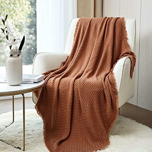 CREVENT Farmhouse Rust Knit Throw Blanket