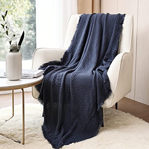 CREVENT Farmhouse Waffle Knit Throw Blanket