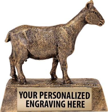 Crown Awards 4" Goat Animal Trophy, Resin Goat Sculpture Award - Engraving Included