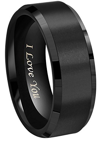 CROWNAL 8mm 6mm 4mm Black Tungsten Wedding Couple Bands Rings Men Women Matte Brushed Finish Center Engraved I Love You Size 4 To 17 (8mm,10)