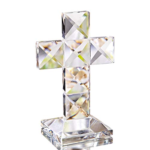 Crystal Cross Traditional Standing Cross On Base 5'' Tall Glass Tabletop Cross Figurine