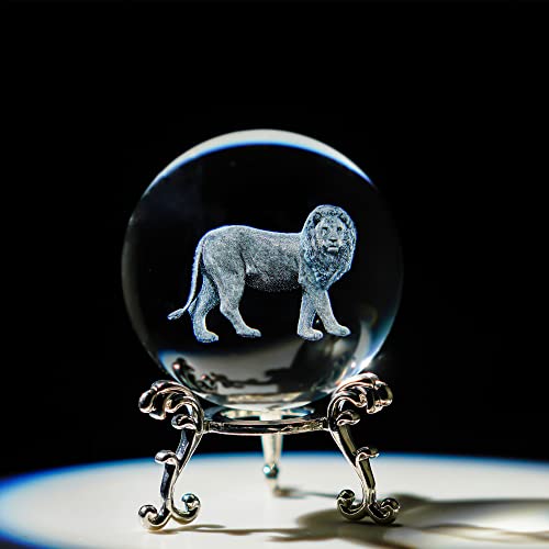 Crystal Decorative Ball 3D Laser Etched Crystal Lion Figurine Art Crystal Glass Sphere