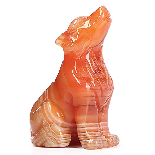 Crystal Wolf Statue - Red Banded Agate Wolf Figurine