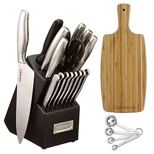 Cuisinart C77SS-17P 17-Piece Artiste Collection Cutlery Knife Block Set, Stainless Steel Includes Cuisinart Bamboo Cutting Board and Measuring Spoons