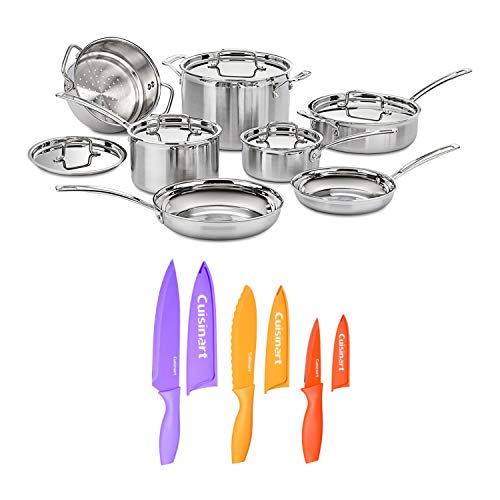 Cuisinart MCP-12N Cookware Set with Nonstick Color Chef Knife Set (18-Piece Set)