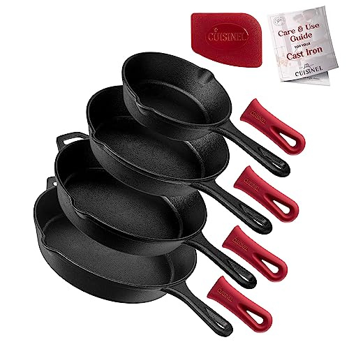 Cuisinel Cast Iron Skillets Set - 4-Piece Chef Pans