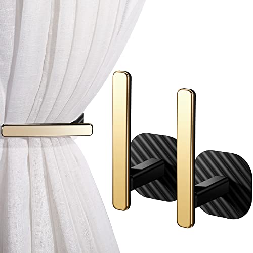 Curtain Holders Gold Curtain Holdbacks Self Adhesive Drapery Curtain Tiebacks L Shaped Curtain Hooks Nordic Style Window Treatment Holdbacks for Home Office Decorative Curtain Decor (Black, 2 Pcs)