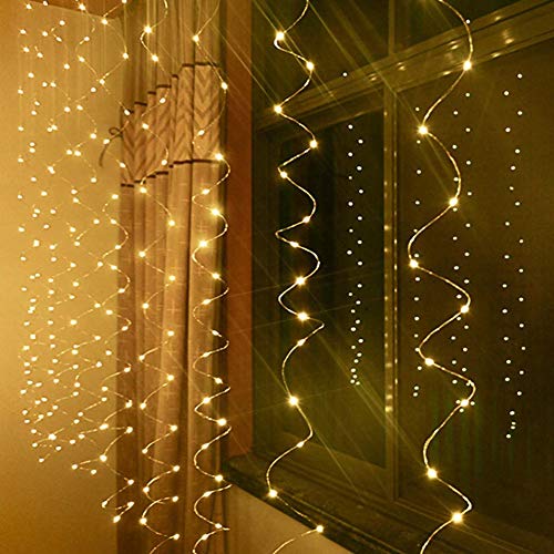 Curtain Lights, Twinkle Star 300 LED Window Curtain String Light Bedroom Wall Decor for Bedroom Wedding Party Window Decorate(Warm White)