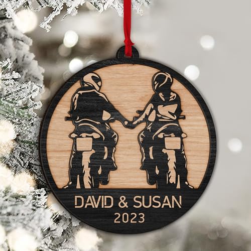 Customizable Motorcycle Couple Christmas Ornament 2023