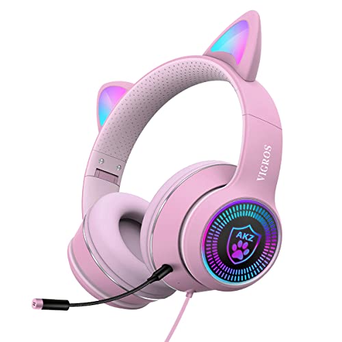 Cute Cat Ear Gaming Headphones with LED Lights