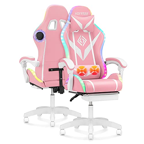 Cute Gaming Chair with Bluetooth Speakers and LED Lights