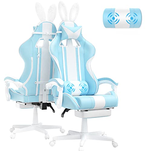 Cute Light Blue Gaming Chair with Bunny Ear