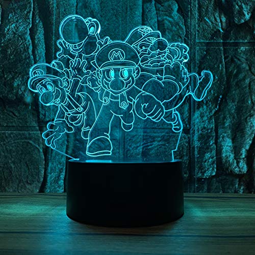 Cute Super Mario Luigi Bros Toad Yoshi Dragon Donkey Kong Bowser Anime Character 3D LED Bedroom Decor Sleep Table Lamp with Remote 7 Colors Visual Night Light Birthday Christmas Gifts for Kids