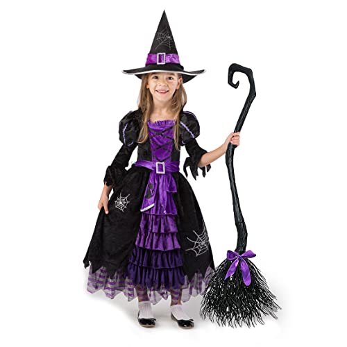 Cute Witch Costume Deluxe Set with Broom for Girls