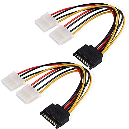 Cuziss 2Pack 8" SATA 15-Pin Male to Dual 4-Pin Molex Female Power Y Splitter Cable Adapter