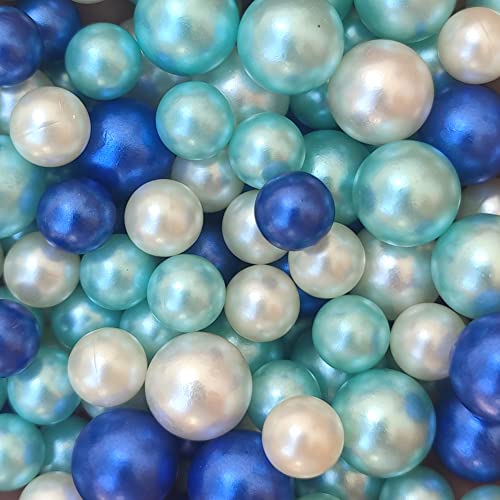 Cymtoo 140pcs No Hole Pearls for Vase and Vase Filler Beads, Pearls Beads for Vases Candle Centerpieces Makeup Holder Wedding Home Decor 10/14mm (Ocean Blue)