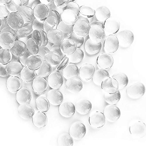 CYS EXCEL Clear Glass Gemstone Beads Vase Fillers (1 LB) Flat Marble Beads Multiple Color Choices Aquarium Decor Rocks Floral Stones Decorative Mosaic Gem Pebbles (Approx. 85-100 PCS)