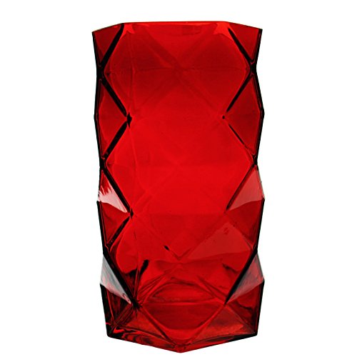 CYS EXCEL Glass Geometric Vase - Elegant and Durable Red Coated Prism Vase